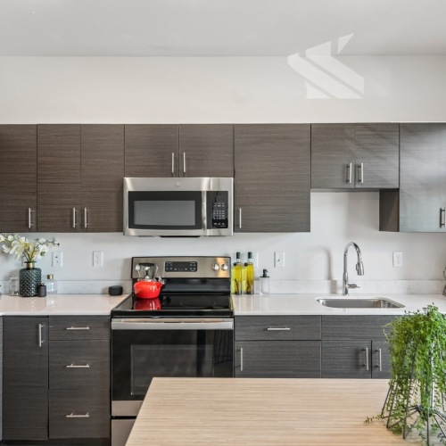 Kitchen with stainless steel appliances