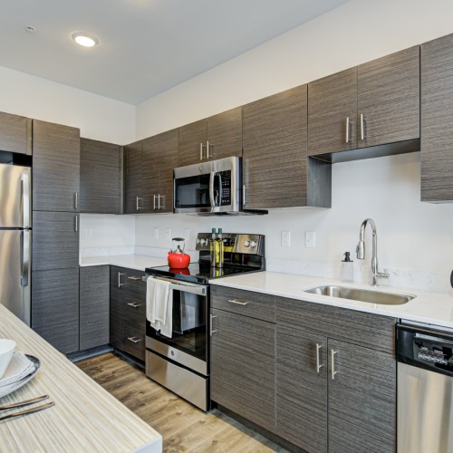 Kitchen with stainless steel appliances